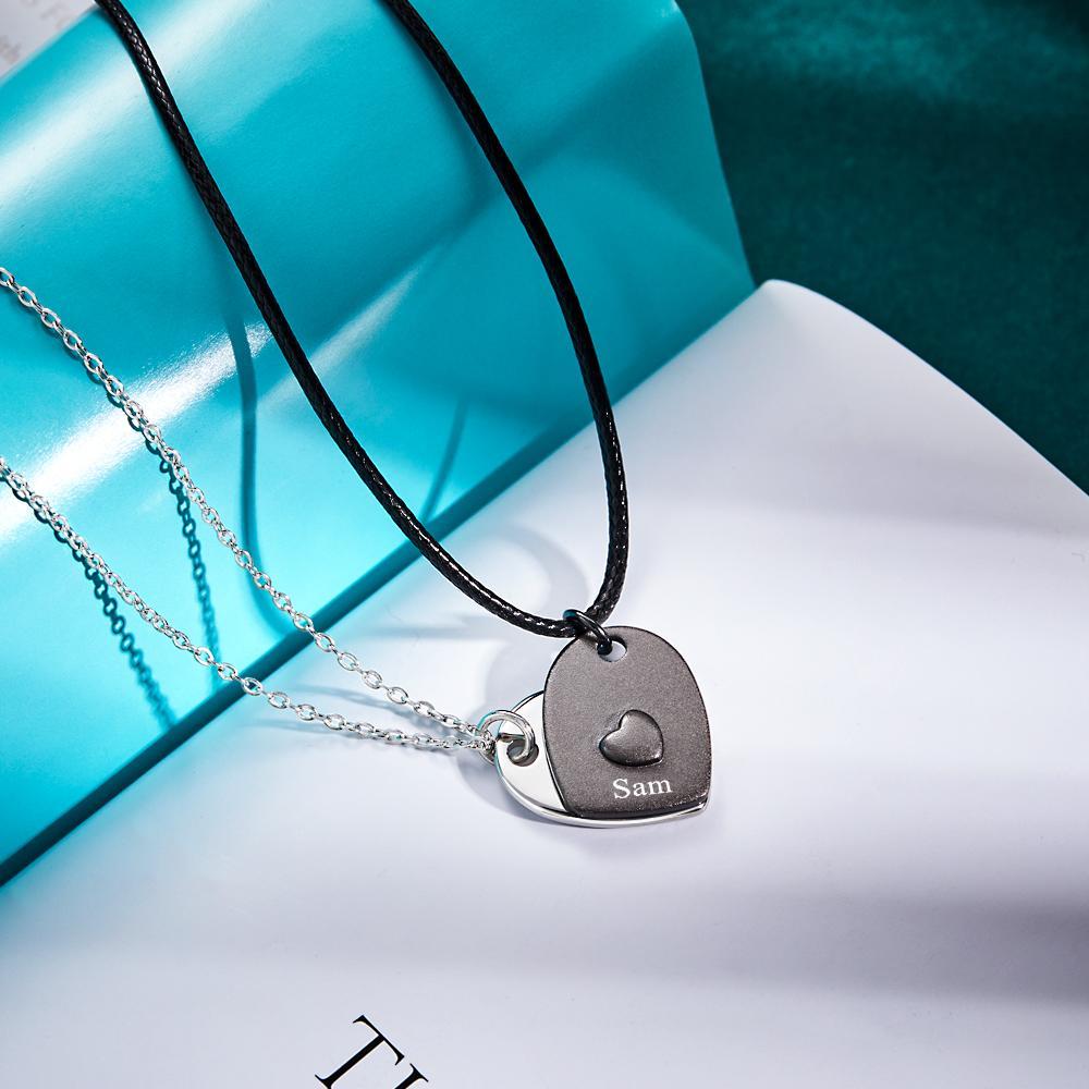 Collier Gravé Personnalisé Collier Assorti Coeur Ensemble Cadeau Romantique Pour Couple - votrecollierprenomfr
