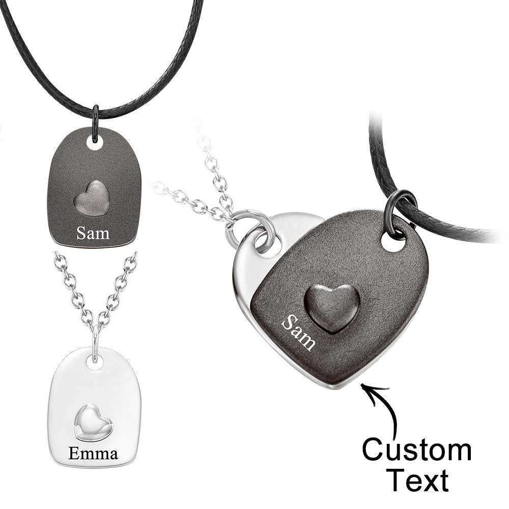 Collier Gravé Personnalisé Collier Assorti Coeur Ensemble Cadeau Romantique Pour Couple - votrecollierprenomfr