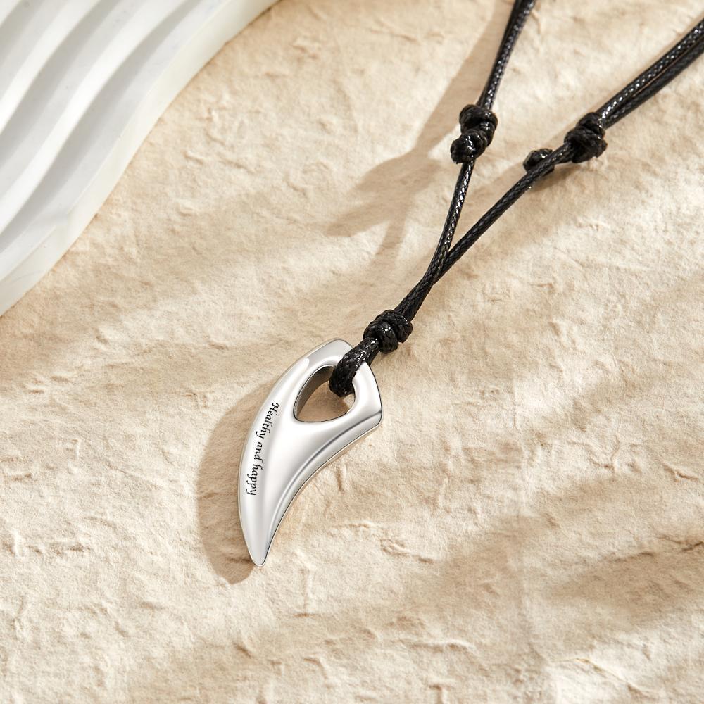 Collier Gravé Personnalisé Collier Pendentif Dents De Loup Cadeau Pour Homme - votrecollierprenomfr