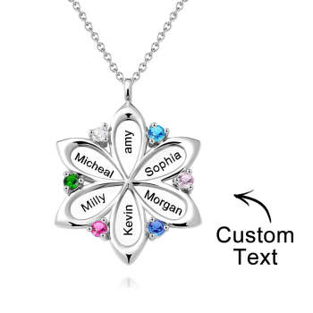 Nom Personnalisé Collier Fleur Collier Pendentif Pierre De Naissance Élégant Bijoux Cadeaux Fête Des Mères - votrecollierprenomfr