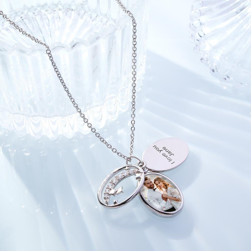 Collier Gravé Photo Personnalisée Cadeaux Strass Étoile Multicouche - votrecollierprenomfr