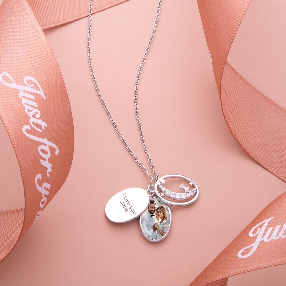 Collier Gravé Photo Personnalisée Cadeaux Strass Étoile Multicouche - votrecollierprenomfr