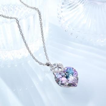 Collier Gravé Personnalisé Coeur Coloré Lumière Cristal Cadeaux Délicats - votrecollierprenomfr