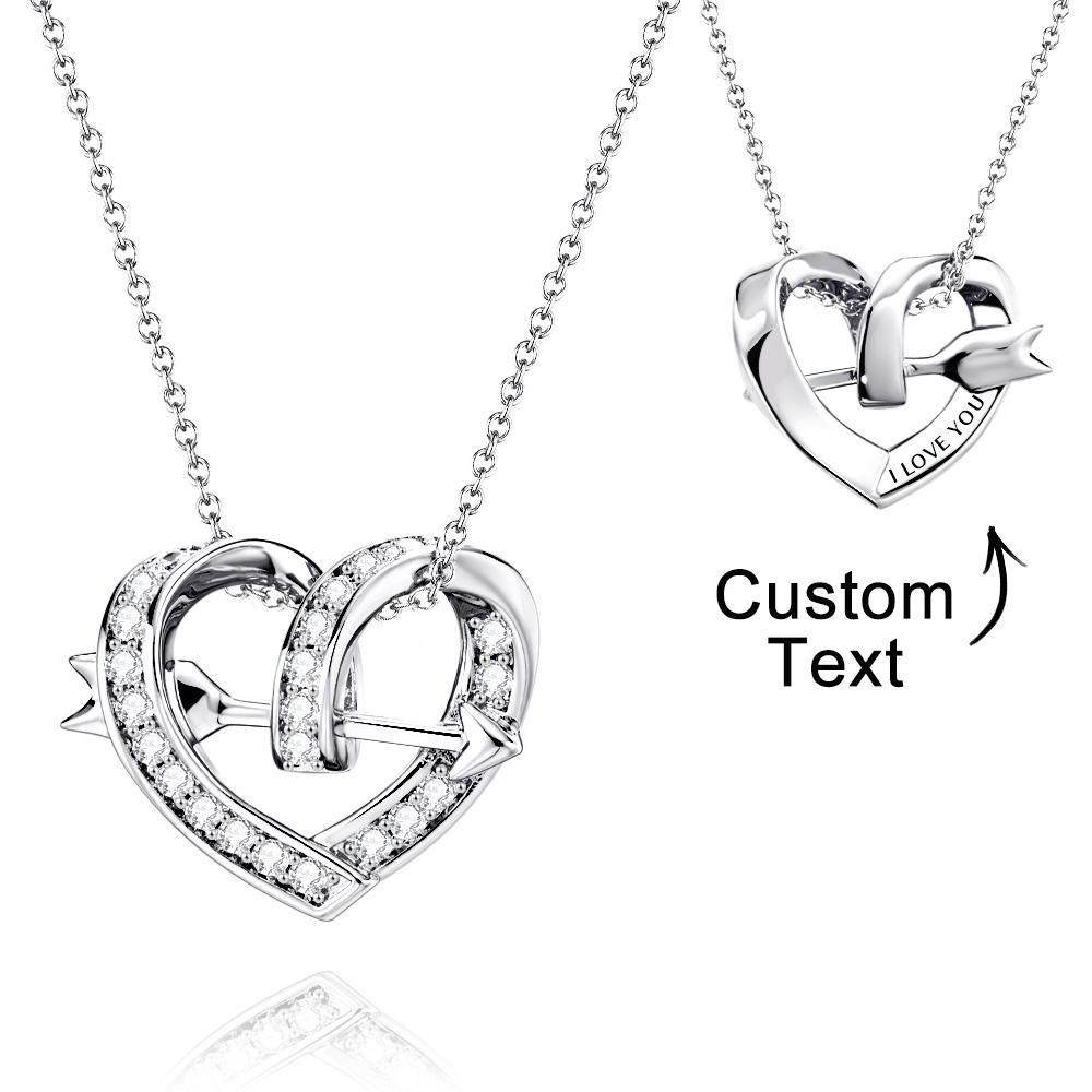 Collier Gravé Flèche D'amour Pendentif Coeur En Diamant Personnalisé Cadeau Pour Elle - votrecollierprenomfr