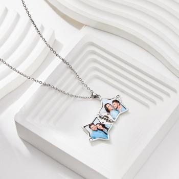 Star Locket Photo Collier Personnalisé Gravé Memorial Photo Pendentif Cadeau Pour Elle - votrecollierprenomfr