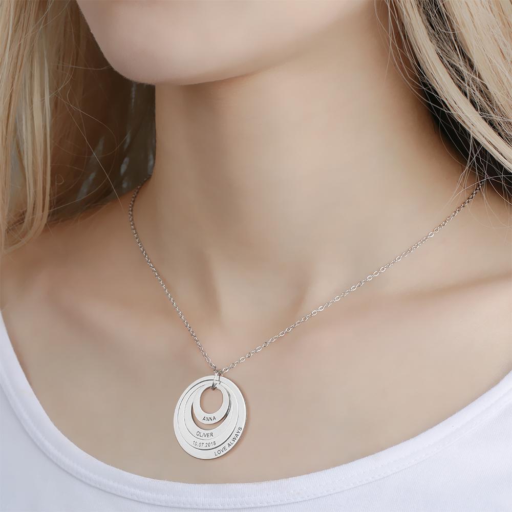Personalized Four Disc Engraved Name Necklace Silver