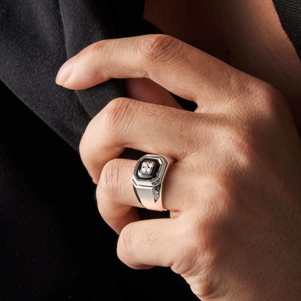 Bague De Glace Gravée, Décor Noir, Bijoux En Pierre Brillante Pour Hommes - votrecollierprenomfr