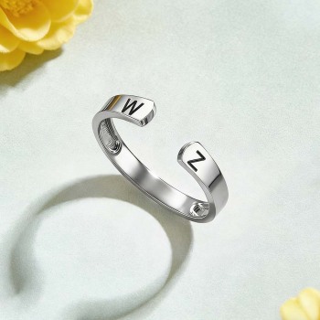 Bagues Ajustables Personnalisées Avec Initiales Pour Couples, Design Minimaliste Et Ouvert, Bagues De Couple Avec Deux Lettres. - votrecollierprenomfr
