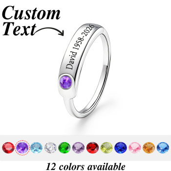 Bague commémorative personnalisée avec pierre de naissance pour se souvenir de quelqu'un que vous avez aimé - votrecollierprenomfr