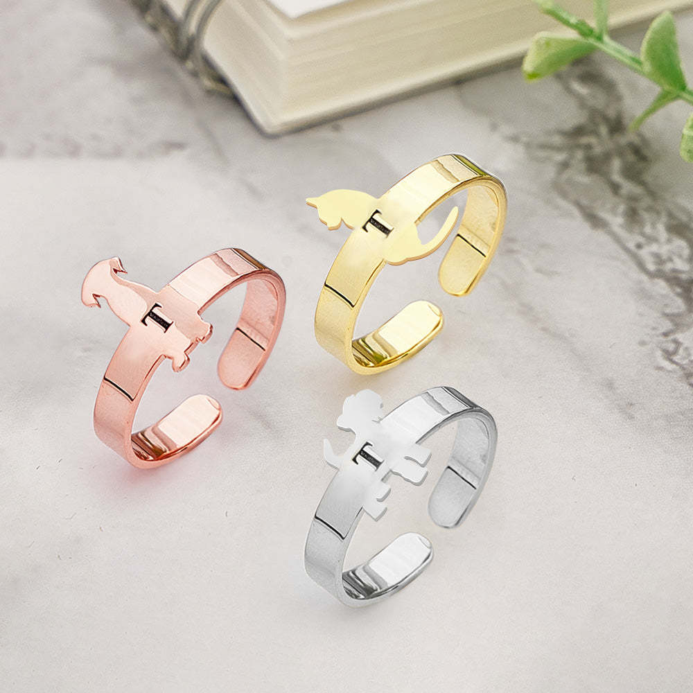 Bague Personnalisée Pour Animaux De Compagnie, Anneau Réglable Avec Initiale Gravée, Bijoux Commémoratifs Pour Animaux De Compagnie, Cadeau Pour Amoureux Des Animaux De Compagnie - votrecollierprenomfr