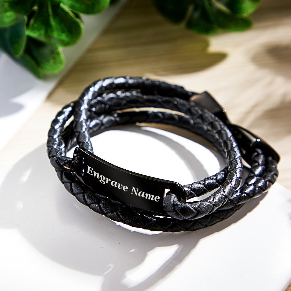 Bracelet En Cuir Personnalisé Avec Nom Gravé Bracelet Multi-tours Cadeaux Pour Lui - votrecollierprenomfr