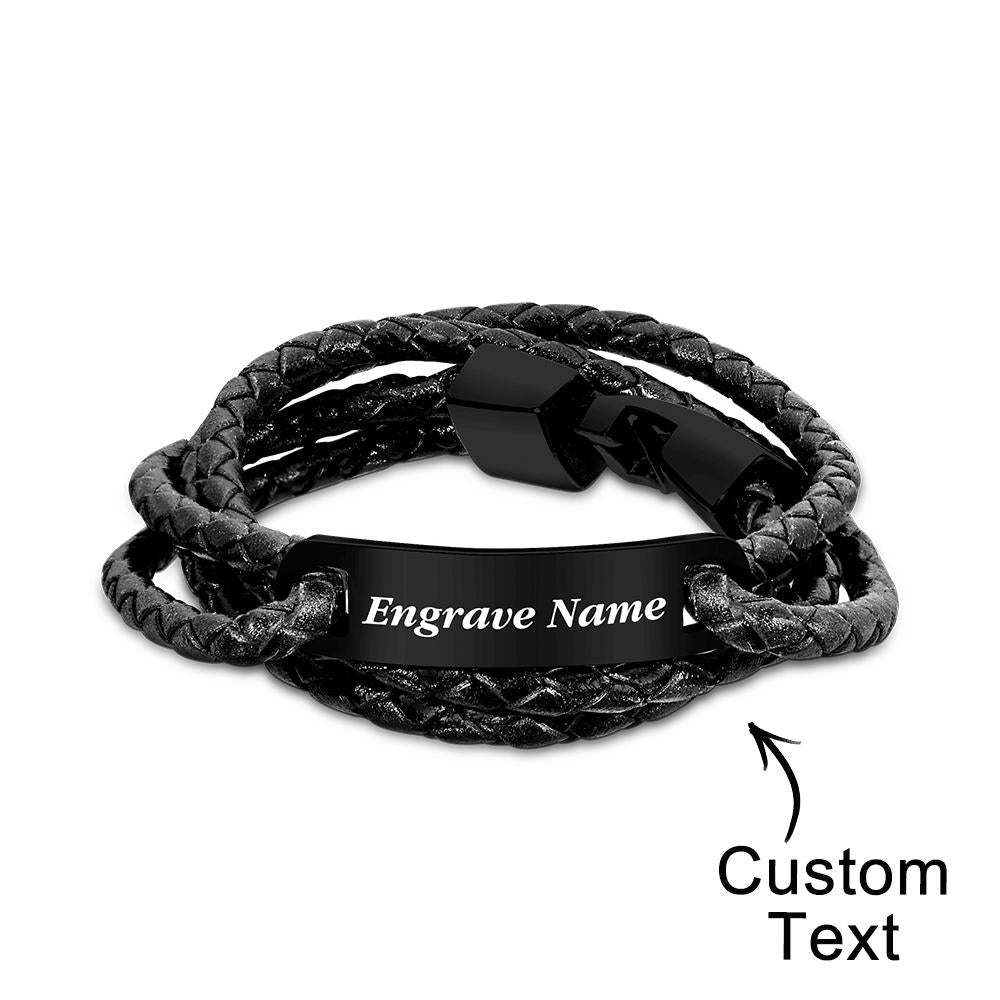 Bracelet En Cuir Personnalisé Avec Nom Gravé Bracelet Multi-tours Cadeaux Pour Lui - votrecollierprenomfr