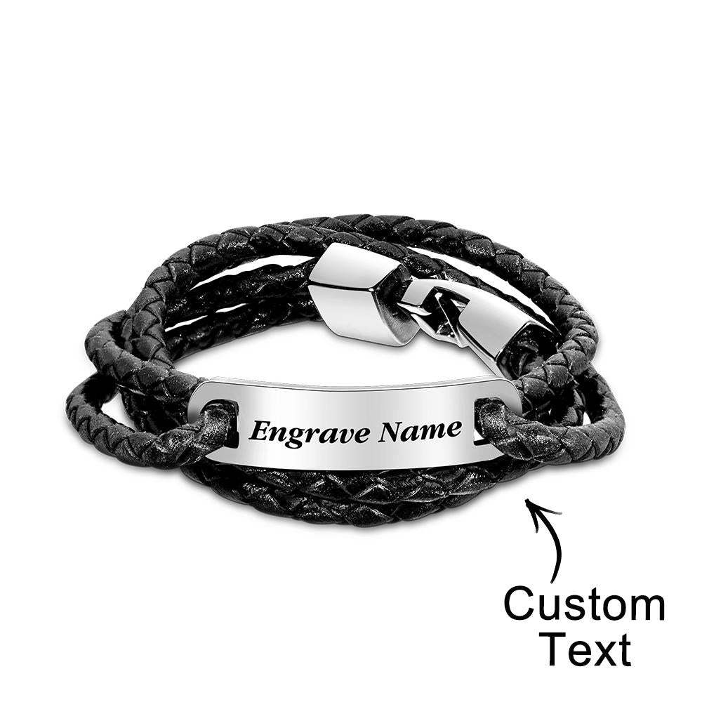 Bracelet En Cuir Personnalisé Avec Nom Gravé Bracelet Multi-tours Cadeaux Pour Lui - votrecollierprenomfr