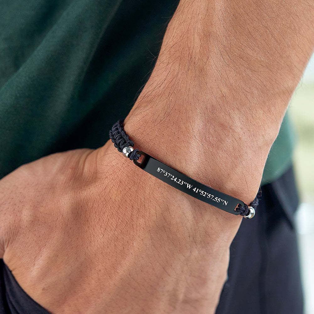 Cadeaux Personnalisés De Bracelet Tressé Avec Coordonnées De Latitude Et De Longitude Pour Lui - votrecollierprenomfr