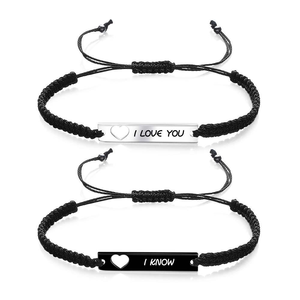 Bracelet Gravé Personnalisé, Cœur Creux, Cadeaux Commémoratifs Pour Couple - votrecollierprenomfr