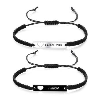 Bracelet Gravé Personnalisé, Cœur Creux, Cadeaux Commémoratifs Pour Couple - votrecollierprenomfr
