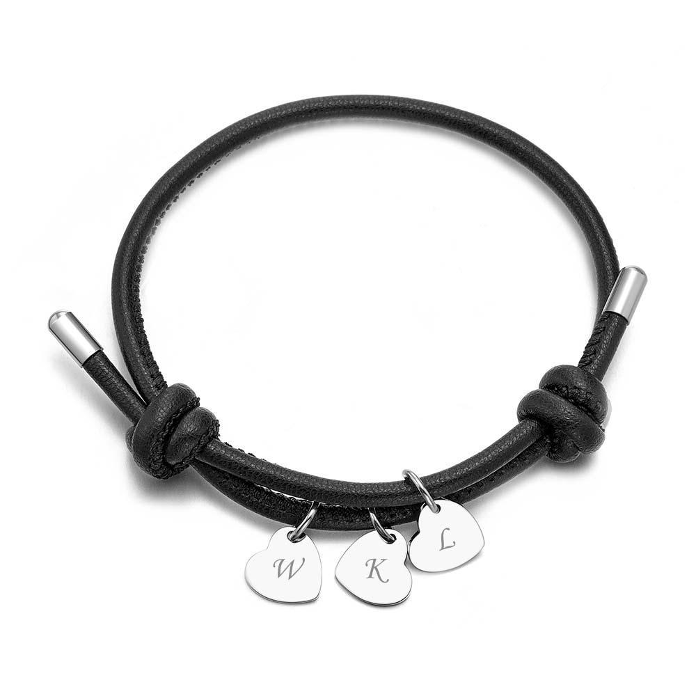 Bracelet En Cuir Gravé Avec Pendentifs En Forme De Cœur, Réglable, Exquis, Cadeaux Pour Les Amoureux - votrecollierprenomfr