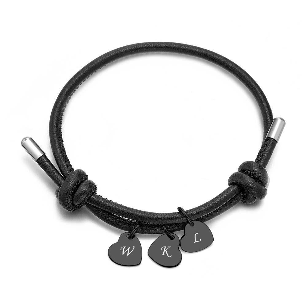 Bracelet En Cuir Gravé Avec Pendentifs En Forme De Cœur, Réglable, Exquis, Cadeaux Pour Les Amoureux - votrecollierprenomfr