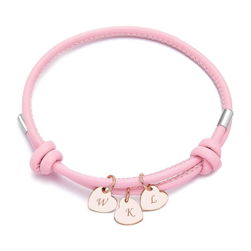 Bracelet En Cuir Gravé Avec Pendentifs En Forme De Cœur, Réglable, Exquis, Cadeaux Pour Les Amoureux - votrecollierprenomfr