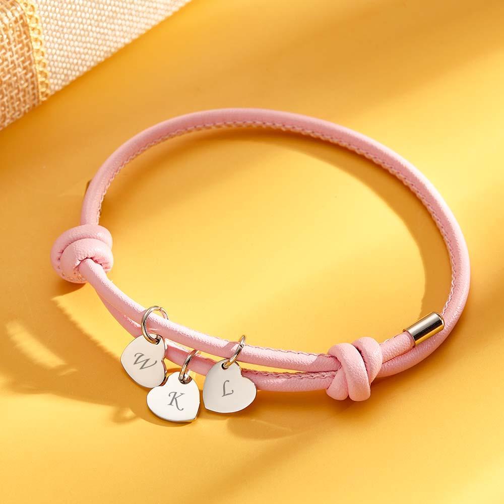 Bracelet En Cuir Gravé Avec Pendentifs En Forme De Cœur, Réglable, Exquis, Cadeaux Pour Les Amoureux - votrecollierprenomfr