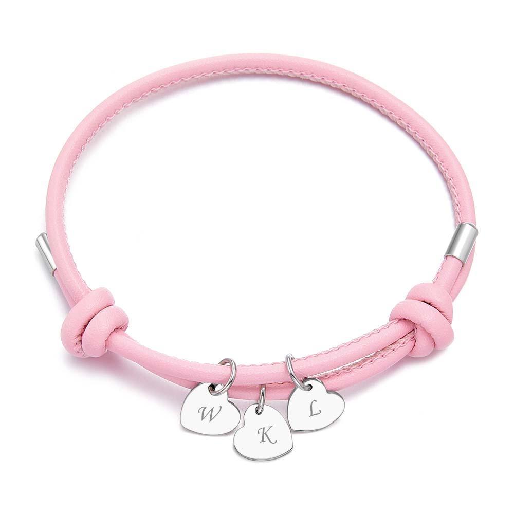Bracelet En Cuir Gravé Avec Pendentifs En Forme De Cœur, Réglable, Exquis, Cadeaux Pour Les Amoureux - votrecollierprenomfr