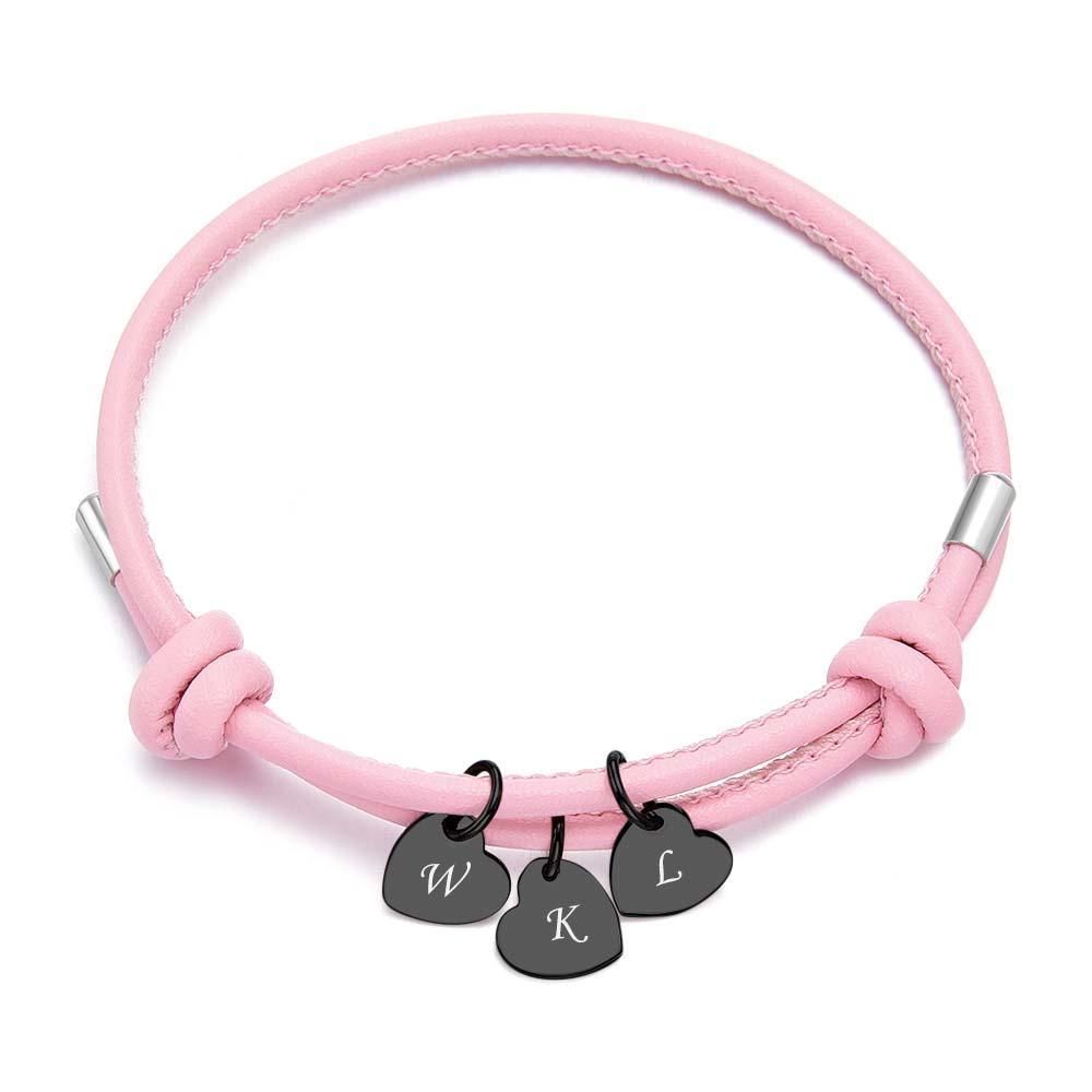 Bracelet En Cuir Gravé Avec Pendentifs En Forme De Cœur, Réglable, Exquis, Cadeaux Pour Les Amoureux - votrecollierprenomfr