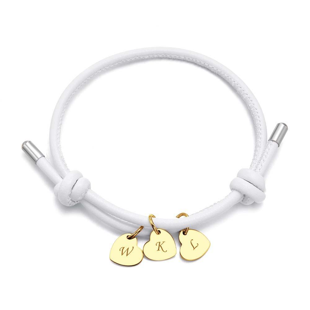 Bracelet En Cuir Gravé Avec Pendentifs En Forme De Cœur, Réglable, Exquis, Cadeaux Pour Les Amoureux - votrecollierprenomfr