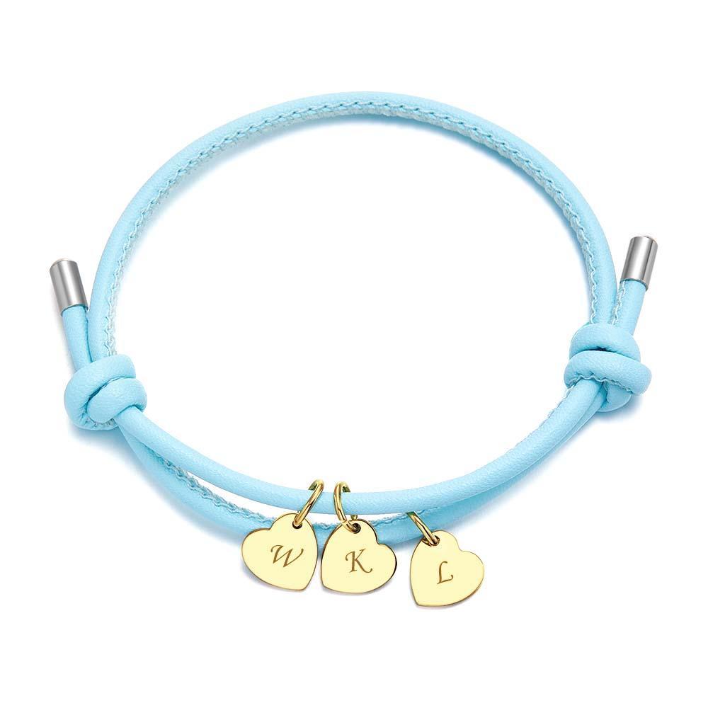 Bracelet En Cuir Gravé Avec Pendentifs En Forme De Cœur, Réglable, Exquis, Cadeaux Pour Les Amoureux - votrecollierprenomfr
