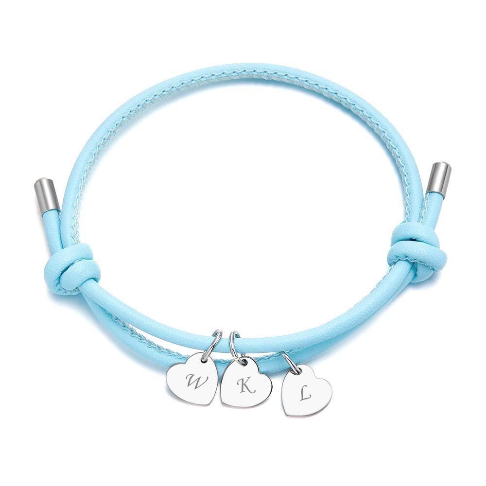 Bracelet En Cuir Gravé Avec Pendentifs En Forme De Cœur, Réglable, Exquis, Cadeaux Pour Les Amoureux - votrecollierprenomfr