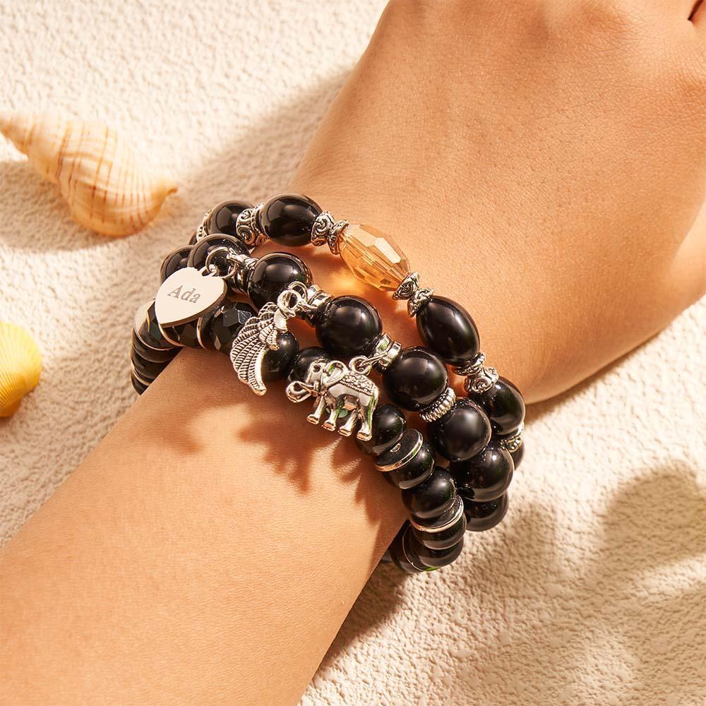 Bracelet Gravé Personnalisé, Style Bohème, Cadeaux Rétro De Plage - votrecollierprenomfr