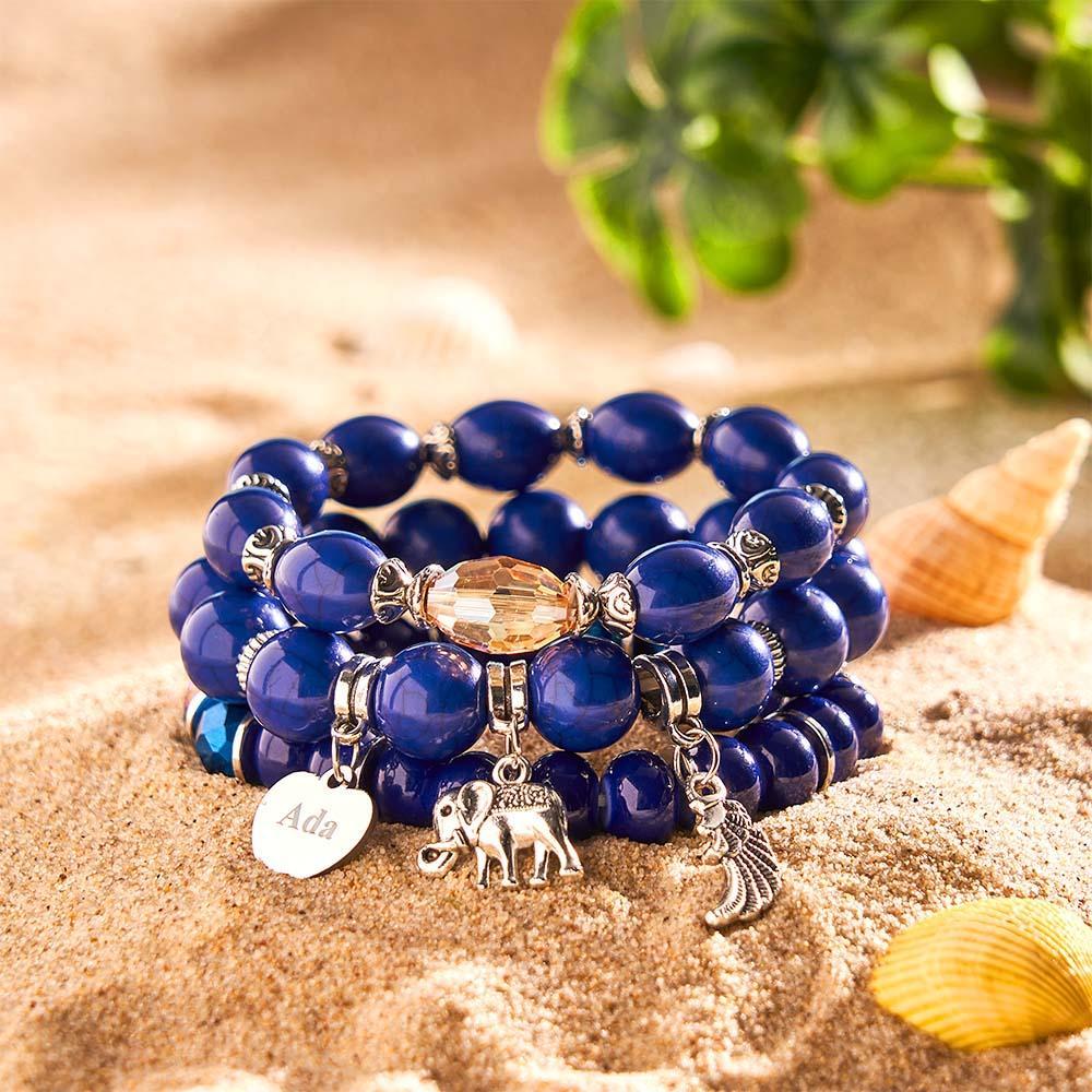 Bracelet Gravé Personnalisé, Style Bohème, Cadeaux Rétro De Plage - votrecollierprenomfr