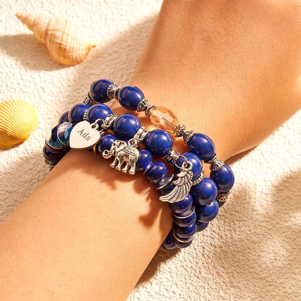 Bracelet Gravé Personnalisé, Style Bohème, Cadeaux Rétro De Plage - votrecollierprenomfr