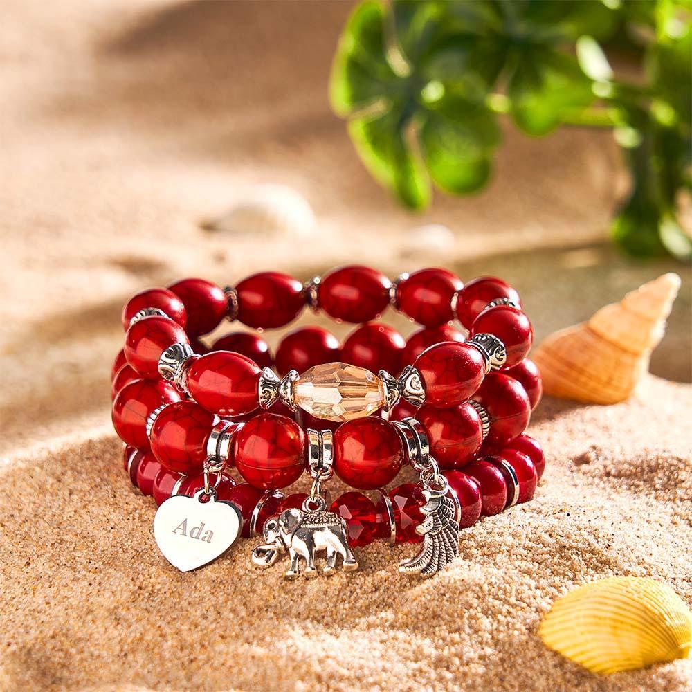 Bracelet Gravé Personnalisé, Style Bohème, Cadeaux Rétro De Plage - votrecollierprenomfr