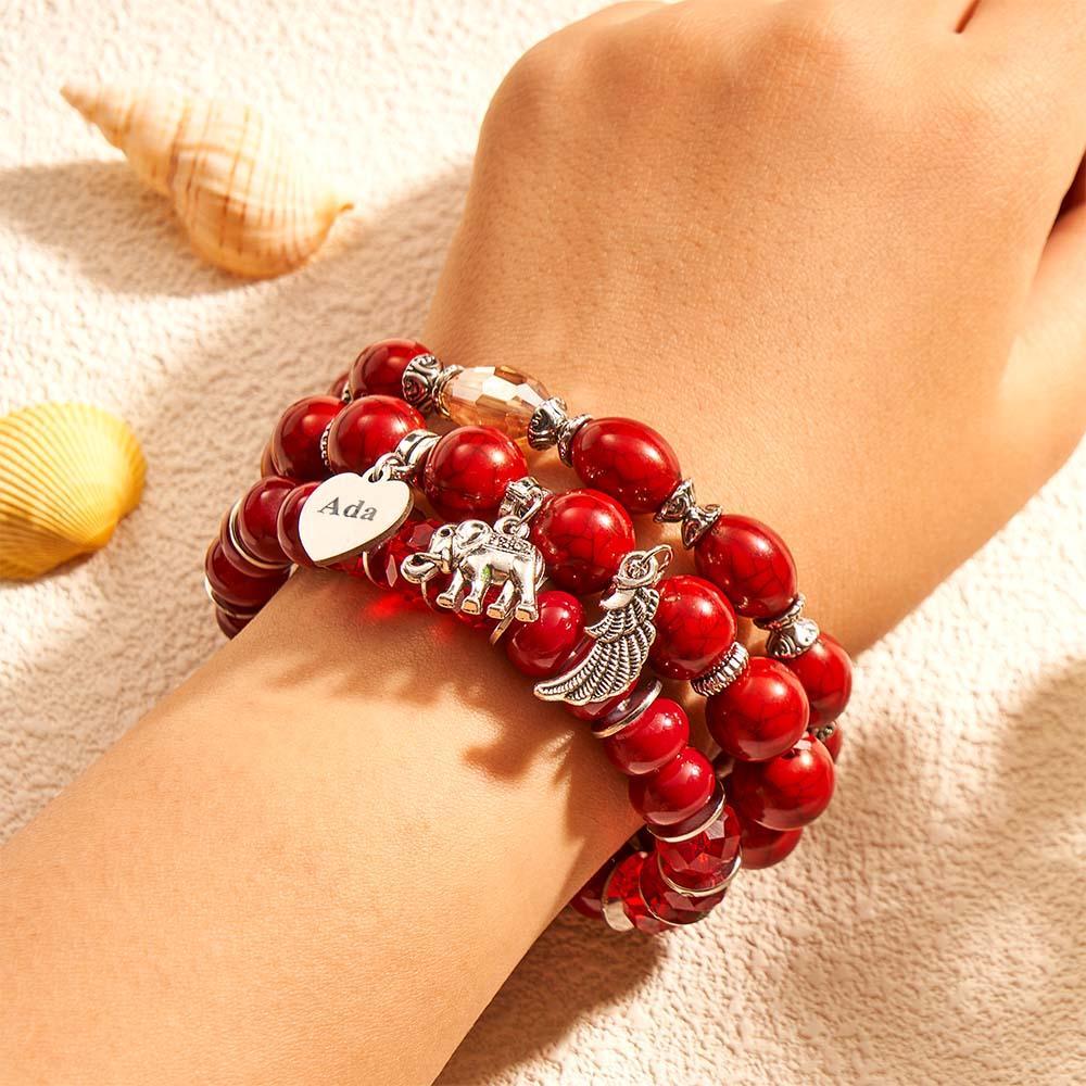 Bracelet Gravé Personnalisé, Style Bohème, Cadeaux Rétro De Plage - votrecollierprenomfr