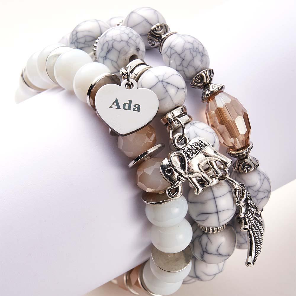 Bracelet Gravé Personnalisé, Style Bohème, Cadeaux Rétro De Plage - votrecollierprenomfr
