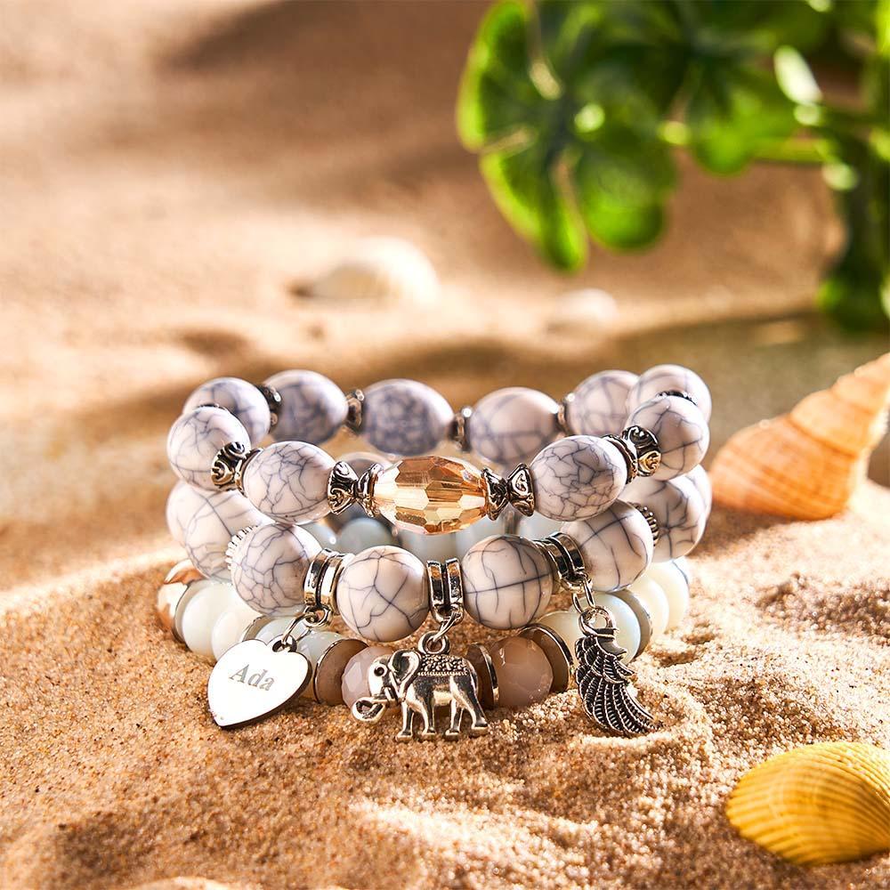 Bracelet Gravé Personnalisé, Style Bohème, Cadeaux Rétro De Plage - votrecollierprenomfr
