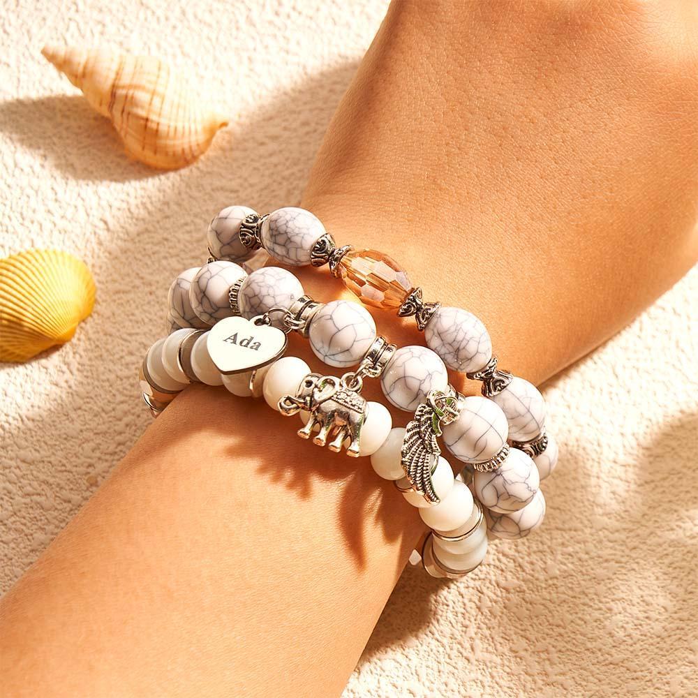 Bracelet Gravé Personnalisé, Style Bohème, Cadeaux Rétro De Plage - votrecollierprenomfr