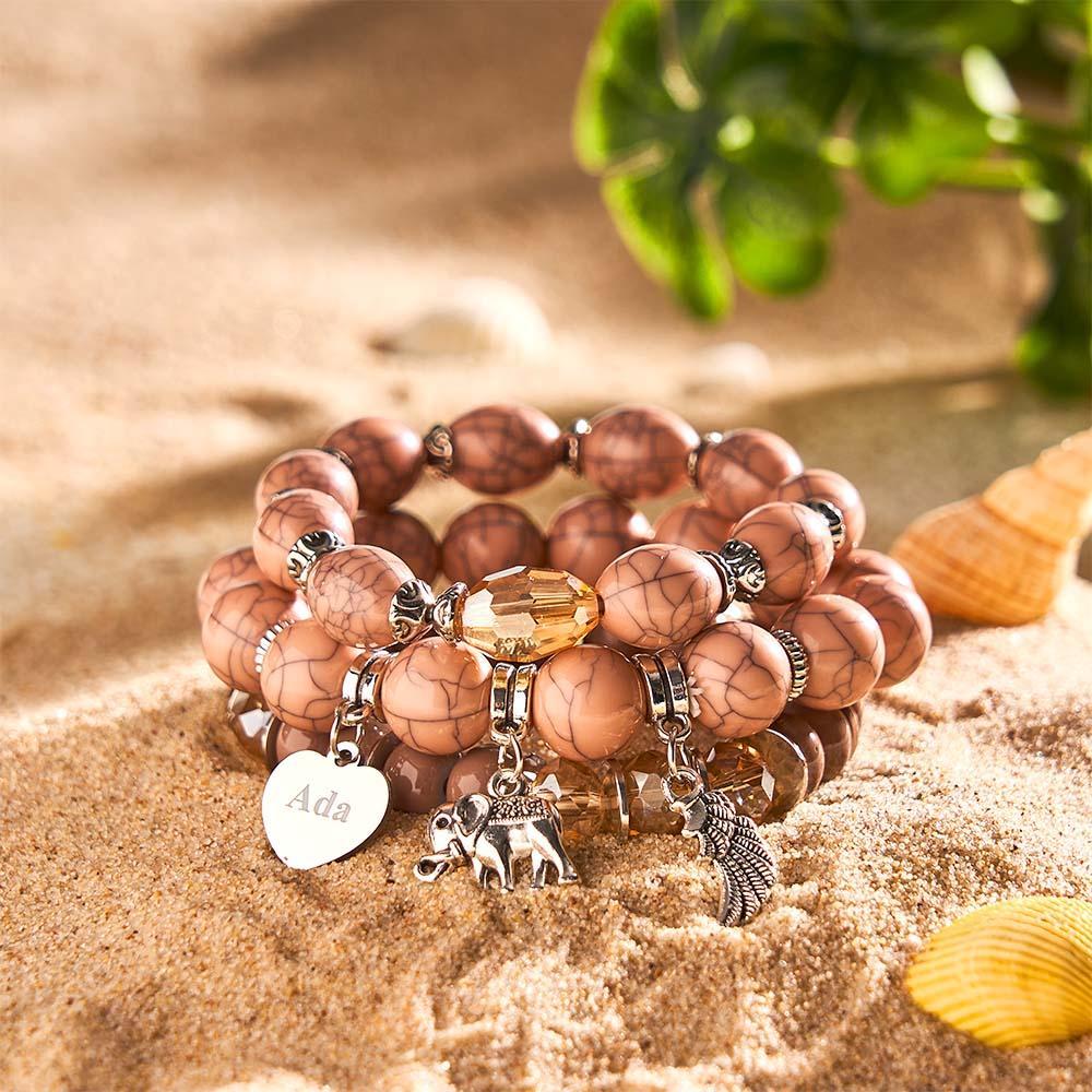 Bracelet Gravé Personnalisé, Style Bohème, Cadeaux Rétro De Plage - votrecollierprenomfr