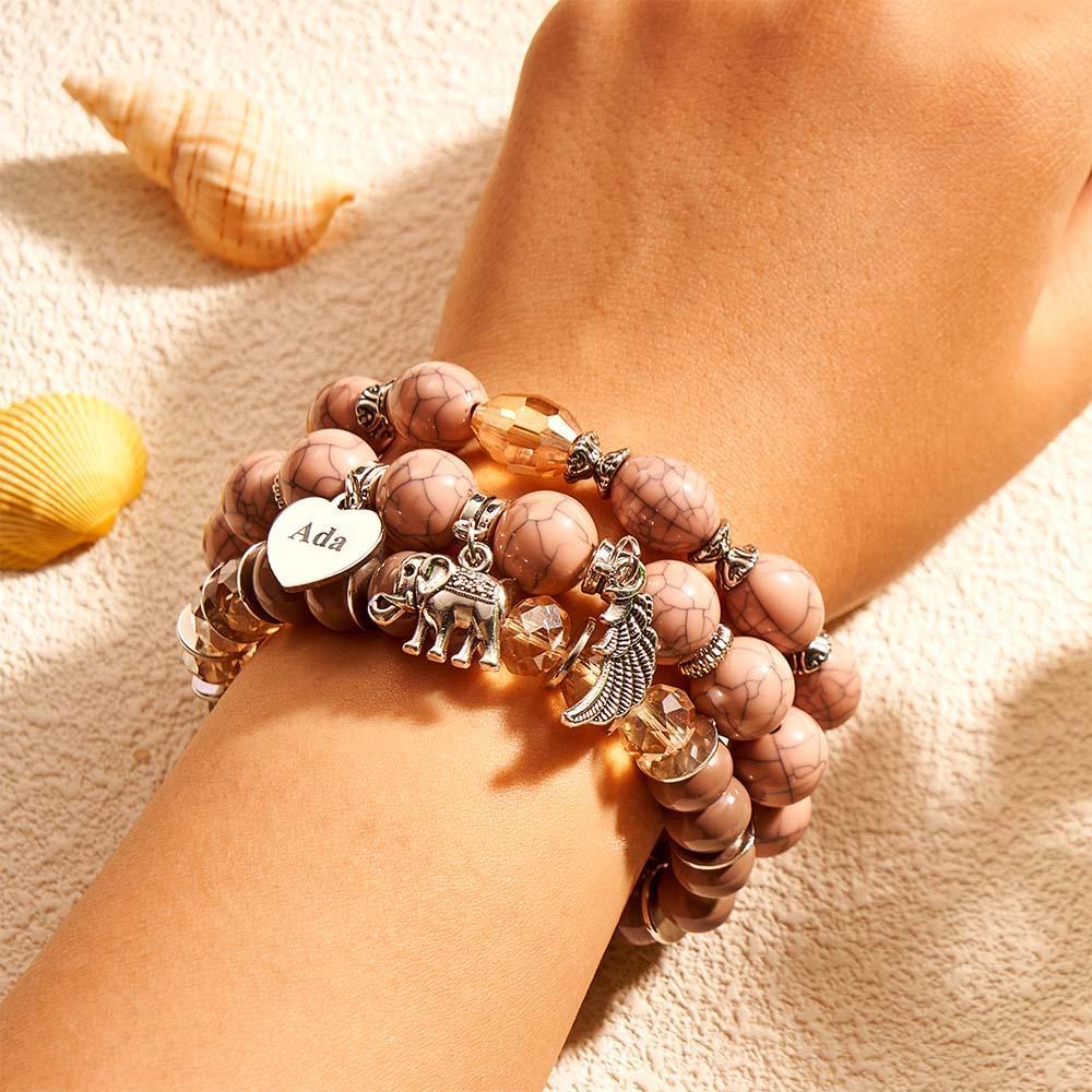 Bracelet Gravé Personnalisé, Style Bohème, Cadeaux Rétro De Plage - votrecollierprenomfr