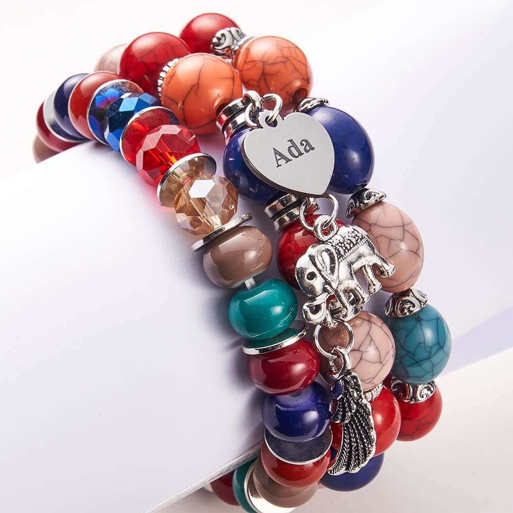 Bracelet Gravé Personnalisé, Style Bohème, Cadeaux Rétro De Plage - votrecollierprenomfr