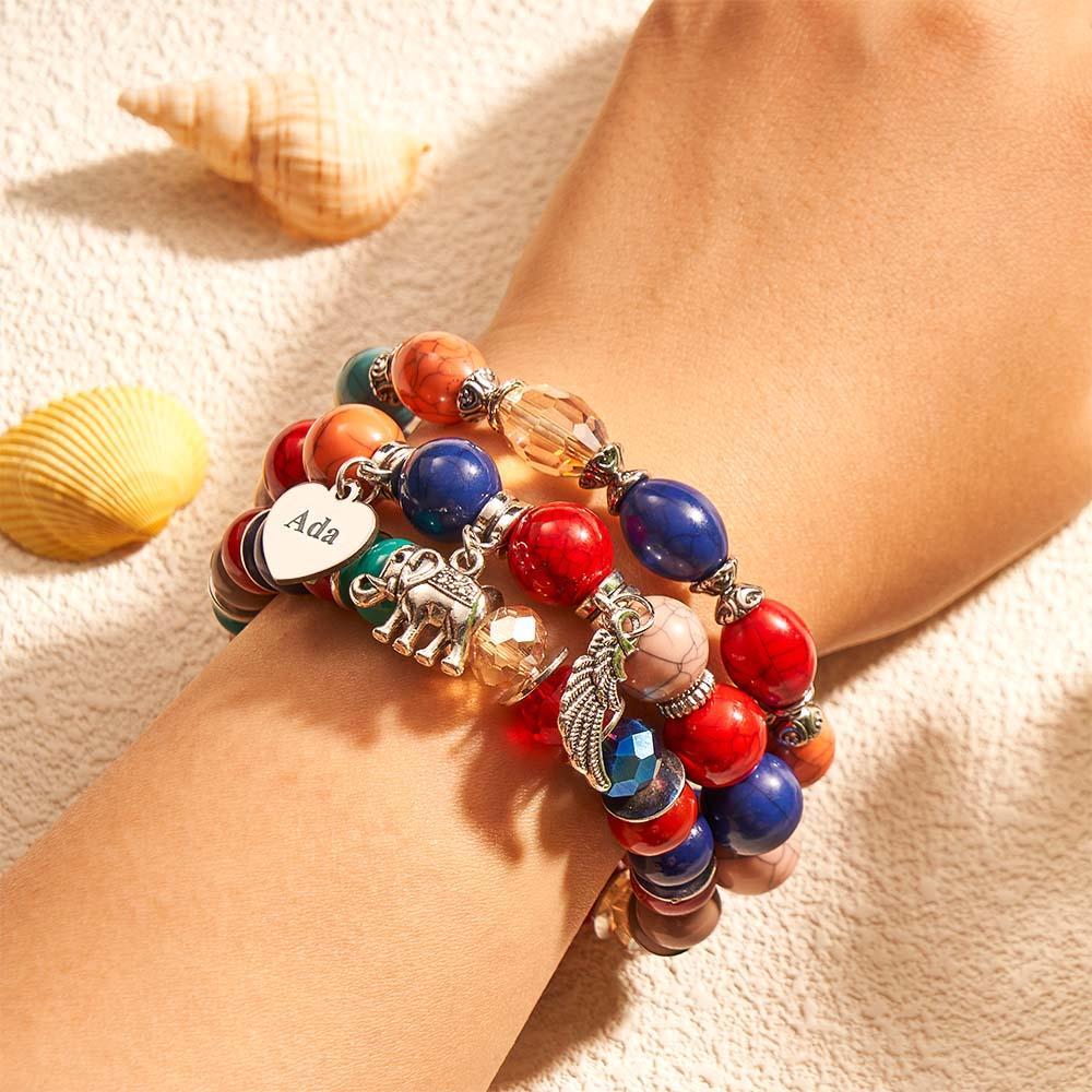 Bracelet Gravé Personnalisé, Style Bohème, Cadeaux Rétro De Plage - votrecollierprenomfr