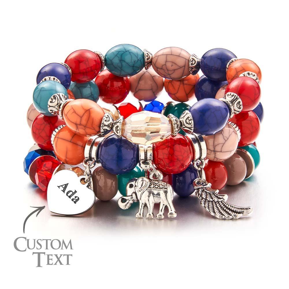 Bracelet Gravé Personnalisé, Style Bohème, Cadeaux Rétro De Plage - votrecollierprenomfr