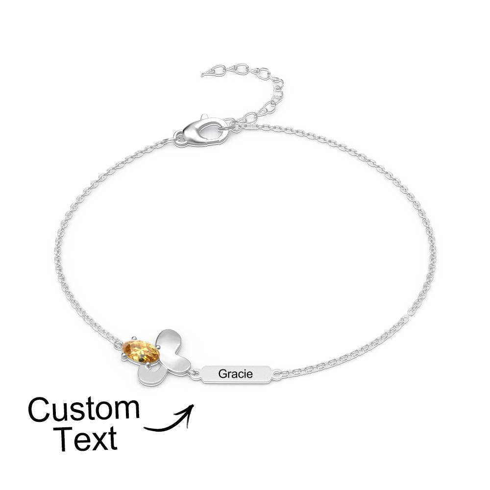 Bracelet Fleur Avec Texte Personnalisé, Pierre De Naissance Personnalisée, Bijoux Souvenir - votrecollierprenomfr