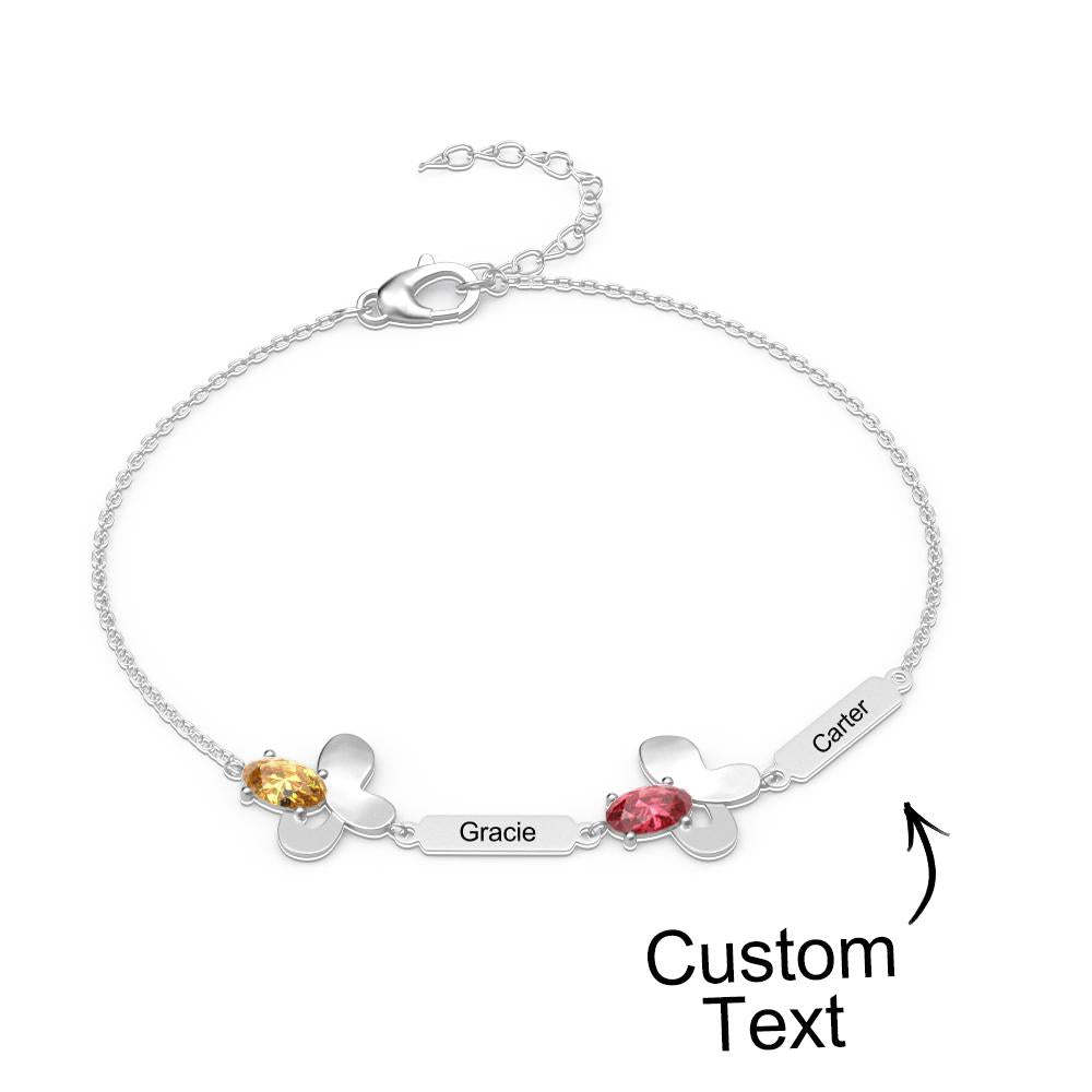 Bracelet Fleur Avec Texte Personnalisé, Pierre De Naissance Personnalisée, Bijoux Souvenir - votrecollierprenomfr