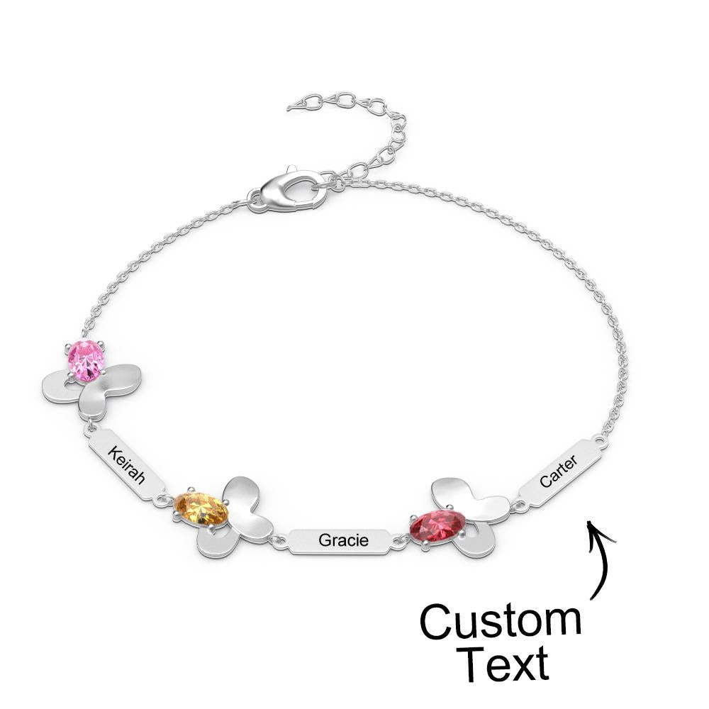 Bracelet Fleur Avec Texte Personnalisé, Pierre De Naissance Personnalisée, Bijoux Souvenir - votrecollierprenomfr