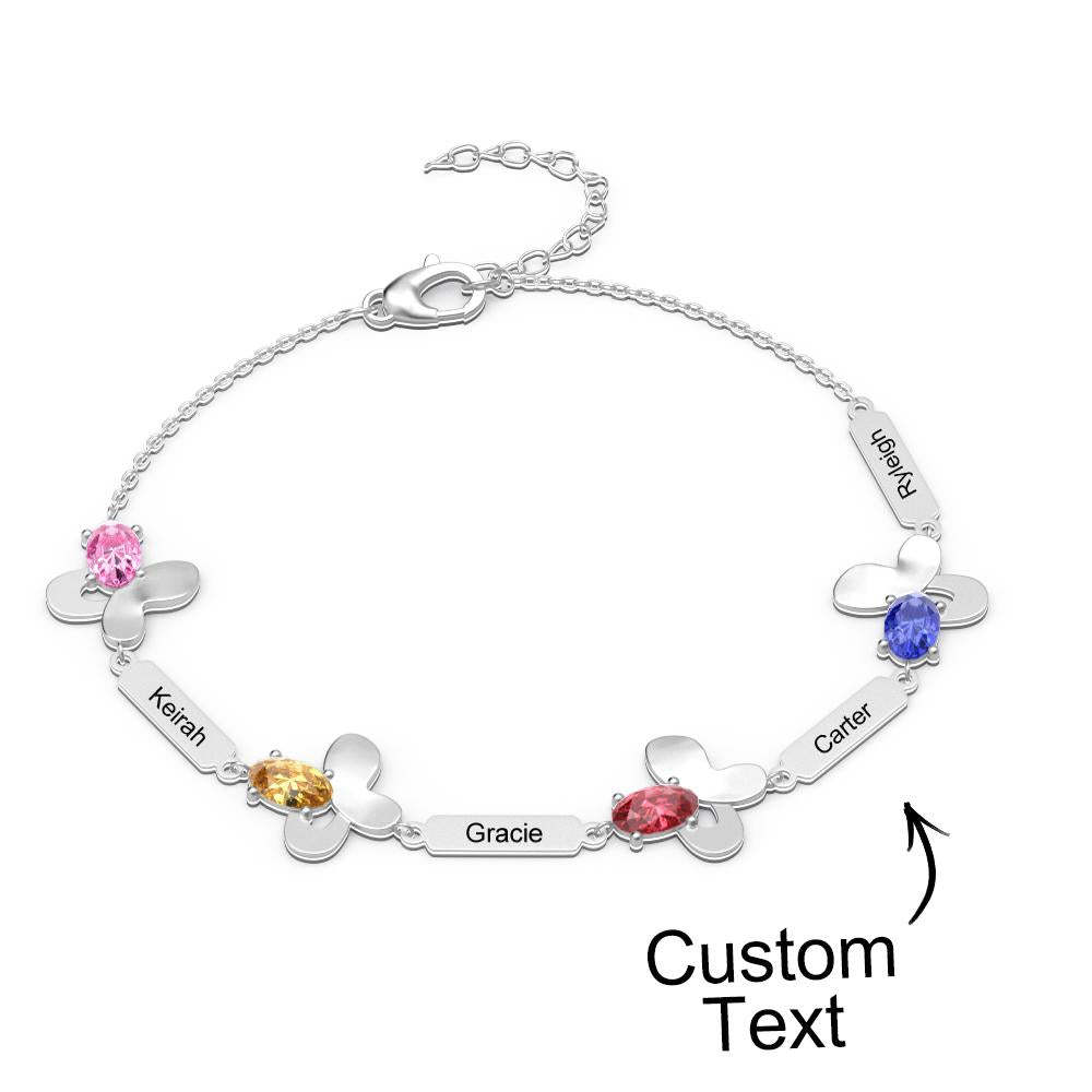 Bracelet Fleur Avec Texte Personnalisé, Pierre De Naissance Personnalisée, Bijoux Souvenir - votrecollierprenomfr