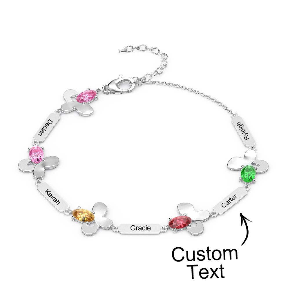 Bracelet Fleur Avec Texte Personnalisé, Pierre De Naissance Personnalisée, Bijoux Souvenir - votrecollierprenomfr