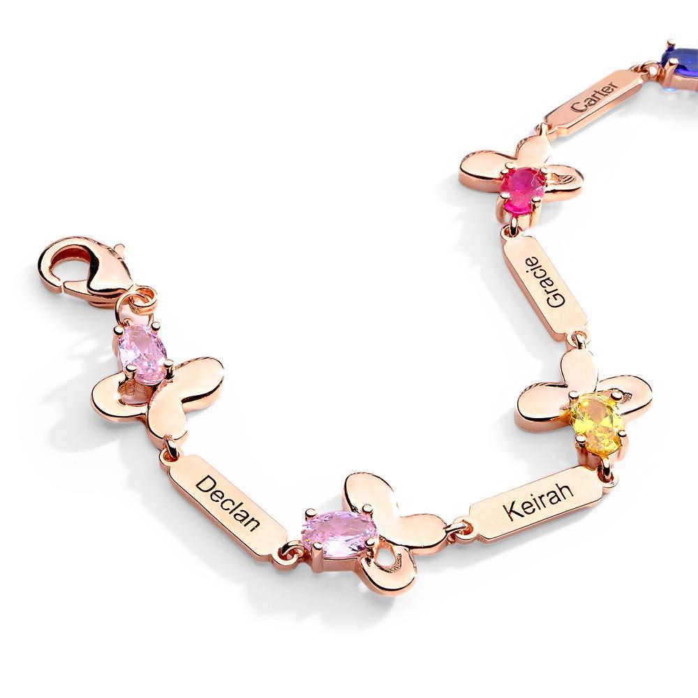 Bracelet Fleur Avec Texte Personnalisé, Pierre De Naissance Personnalisée, Bijoux Souvenir - votrecollierprenomfr