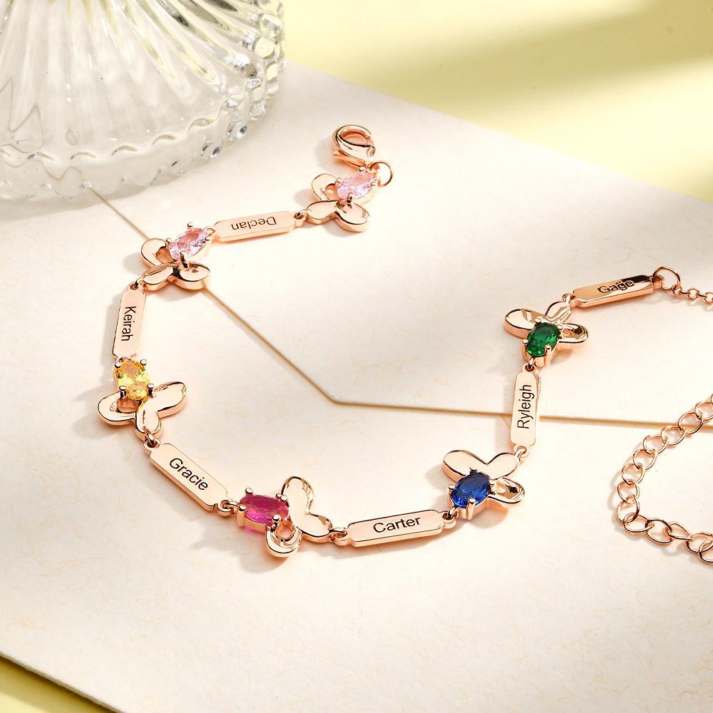 Bracelet Fleur Avec Texte Personnalisé, Pierre De Naissance Personnalisée, Bijoux Souvenir - votrecollierprenomfr
