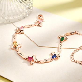 Bracelet Fleur Avec Texte Personnalisé, Pierre De Naissance Personnalisée, Bijoux Souvenir - votrecollierprenomfr